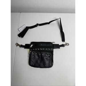 NWT Giromy Samoni Black Carry Leather Thigh Bag with Waist Belt